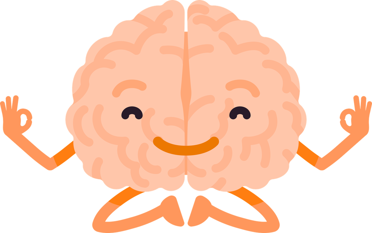 Illustration : cerveau souriant en posture de méditation