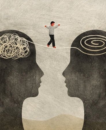 Illustration : funambule entre deux profils